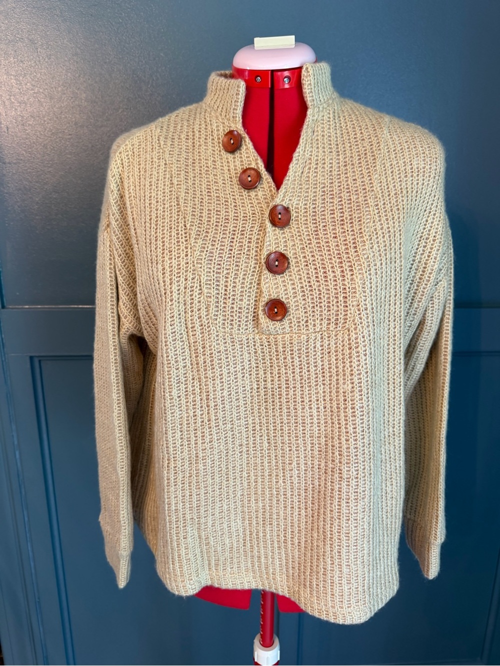 NWT Earthbound Trading Co Cream Chunky Knit Henley Sweater Size S